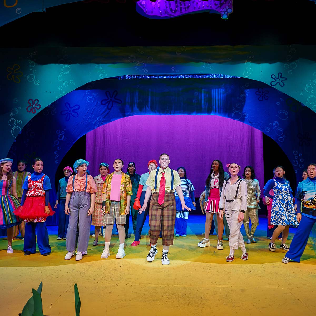 The cast of The SpongeBob Musical sings a song.